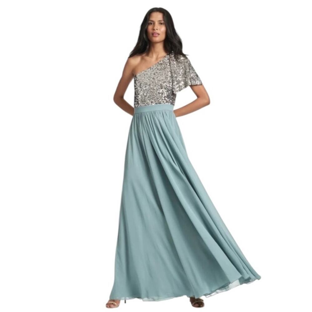 Sachin & Babi Size 6 Blue Jolie One Shoulder Sequin Maxi Formal Gown NWT